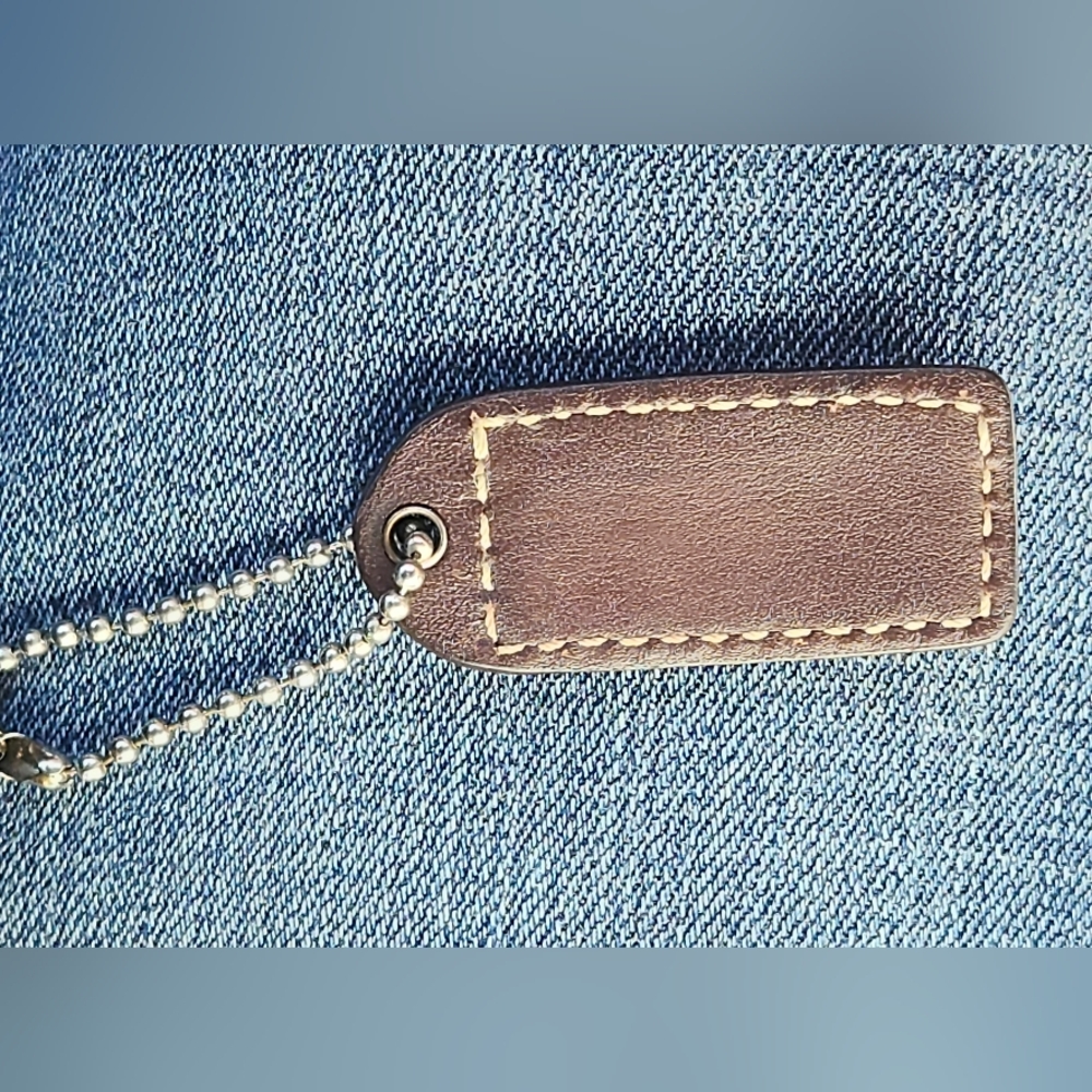 Authentic COACH Two Tone Camel and Brown leather key FOB/Hangtag ~ 2" - Picture 2 of 2